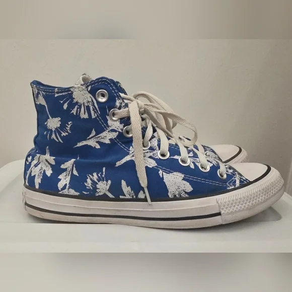 Converse Blue and White Floral High-Top Sneakers - Picture 1 of 8